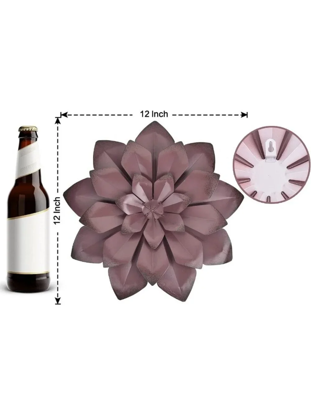 Brown Metal Flower Wall Art Decor - 12 Inch Hanging Sculpture for Home & Office